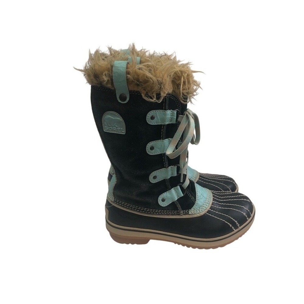 Sorel Black and Teal Fur-Lined Boots